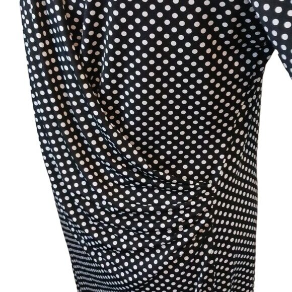 Max Studio Black & White Polka-Dot Surplice Ruched Waist Midi Dress Size L - Picture 5 of 16